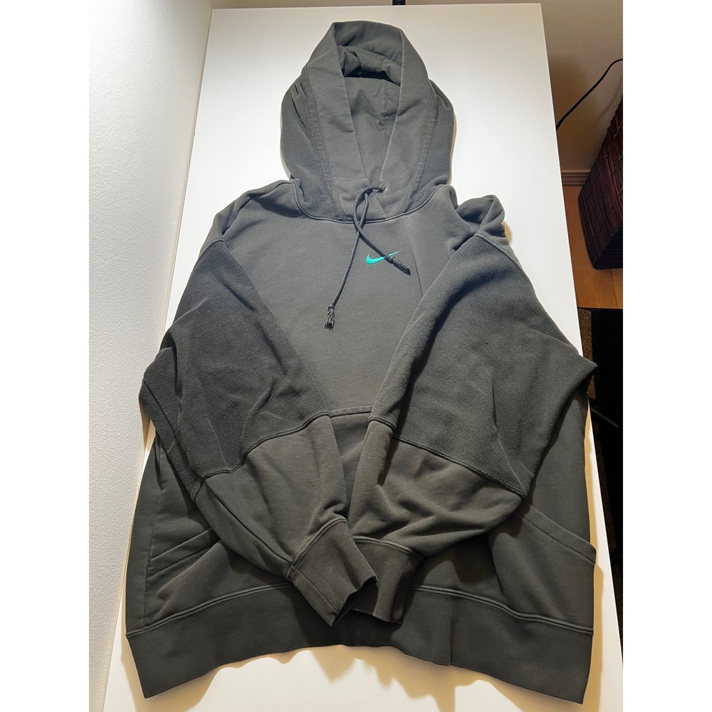 Nike Mens Sportswear Fleece Hoodie Charcoal Dark Gray L Teal Center Swoosh